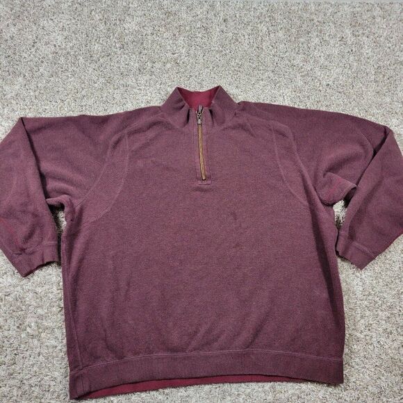 Tommy Bahama Sweater Mens 2XL Burgundy 1/4 Zip Preppy Long Sleeve Marks* - Picture 1 of 8